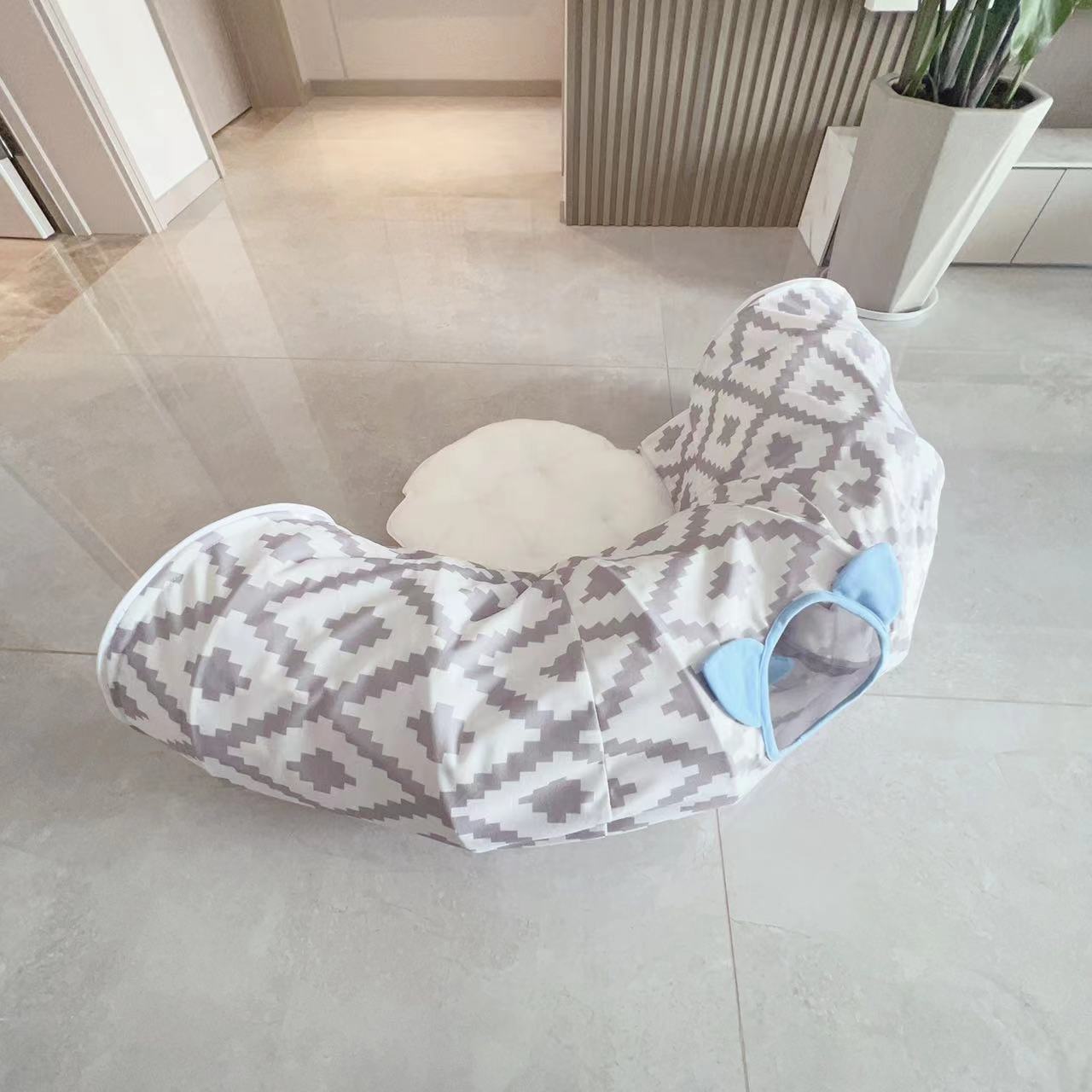 KFX-7465661 Foldable Gray Striped Cat Tunnel with Flannel and Steel Wire - 30x100CM