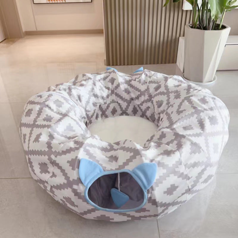 KFX-7465661 Foldable Gray Striped Cat Tunnel with Flannel and Steel Wire - 30x100CM