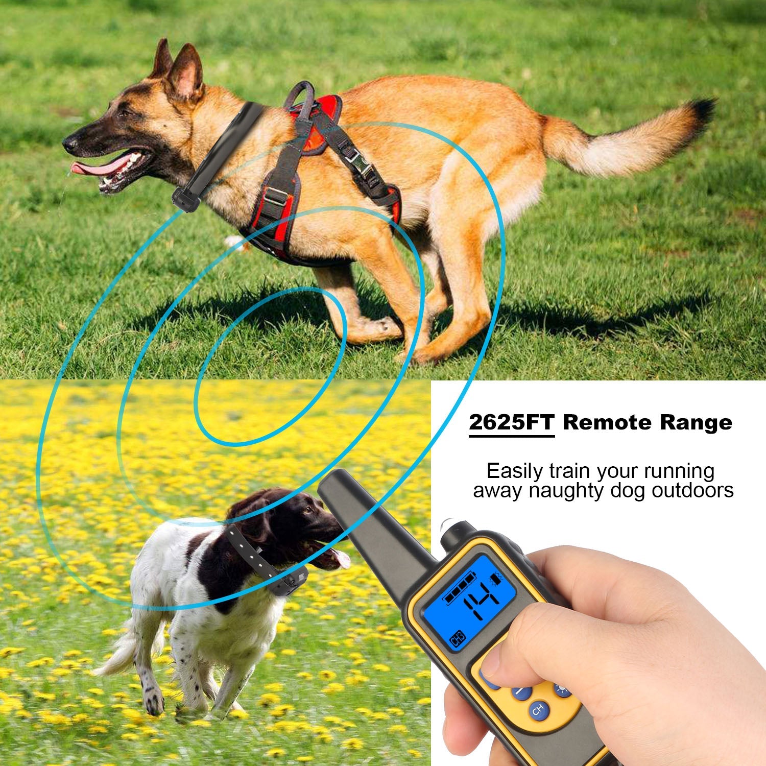 KFX-7466045 Rechargeable Dog Training Collar with Remote - IP67 Waterproof, 2625ft Range, 4 Modes, Adjustable Levels