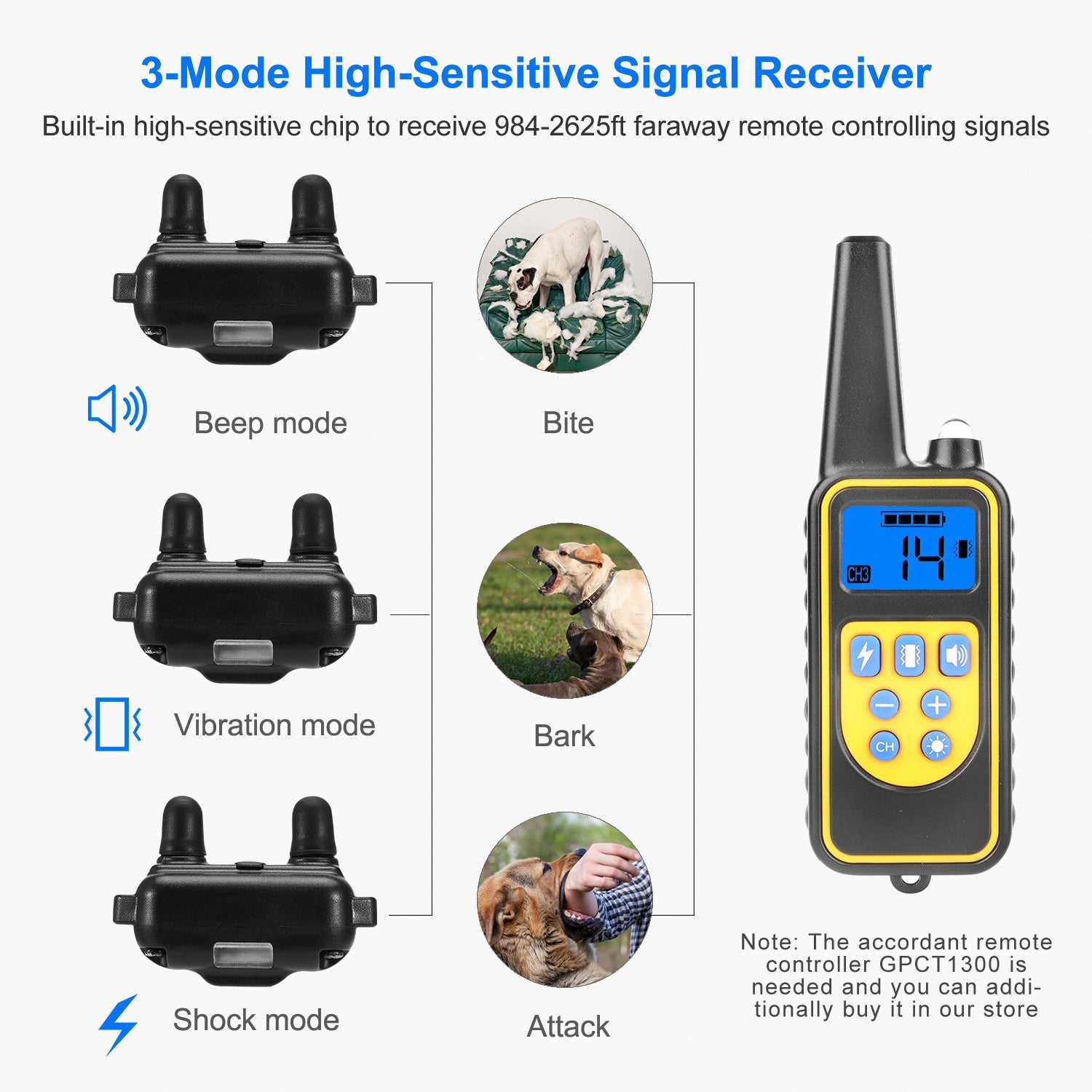 KFX-7466045 Rechargeable Dog Training Collar with Remote - IP67 Waterproof, 2625ft Range, 4 Modes, Adjustable Levels
