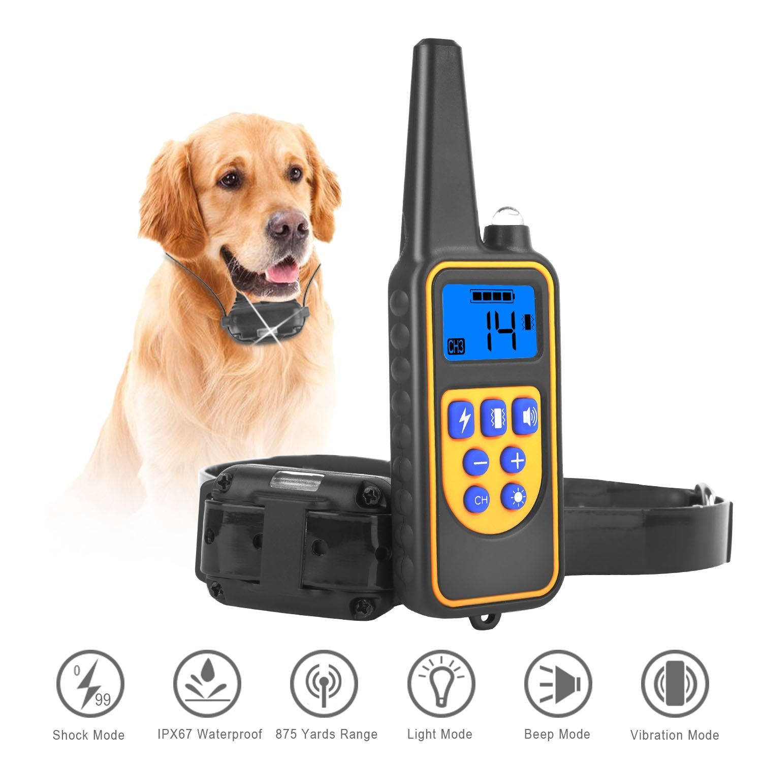 KFX-7466045 Rechargeable Dog Training Collar with Remote - IP67 Waterproof, 2625ft Range, 4 Modes, Adjustable Levels