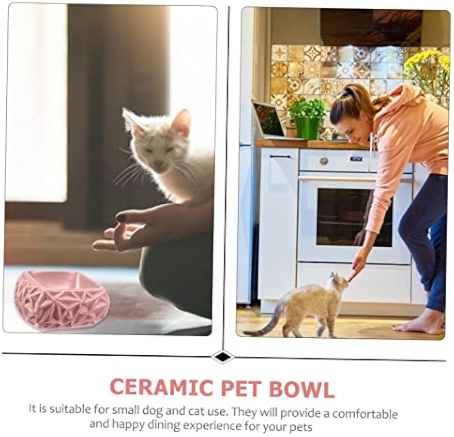 KFX-7467837 Ceramic Pet Feeding Bowl with Adjustable Design for Cats and Small Dogs, Pink Bird's Nest Style, Easy to Clean