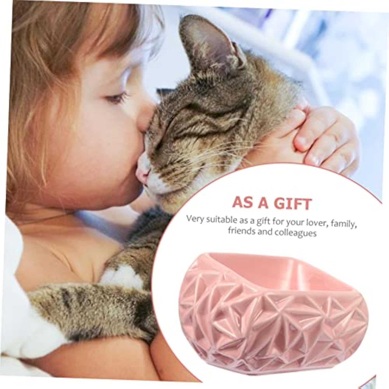 KFX-7467837 Ceramic Pet Feeding Bowl with Adjustable Design for Cats and Small Dogs, Pink Bird's Nest Style, Easy to Clean