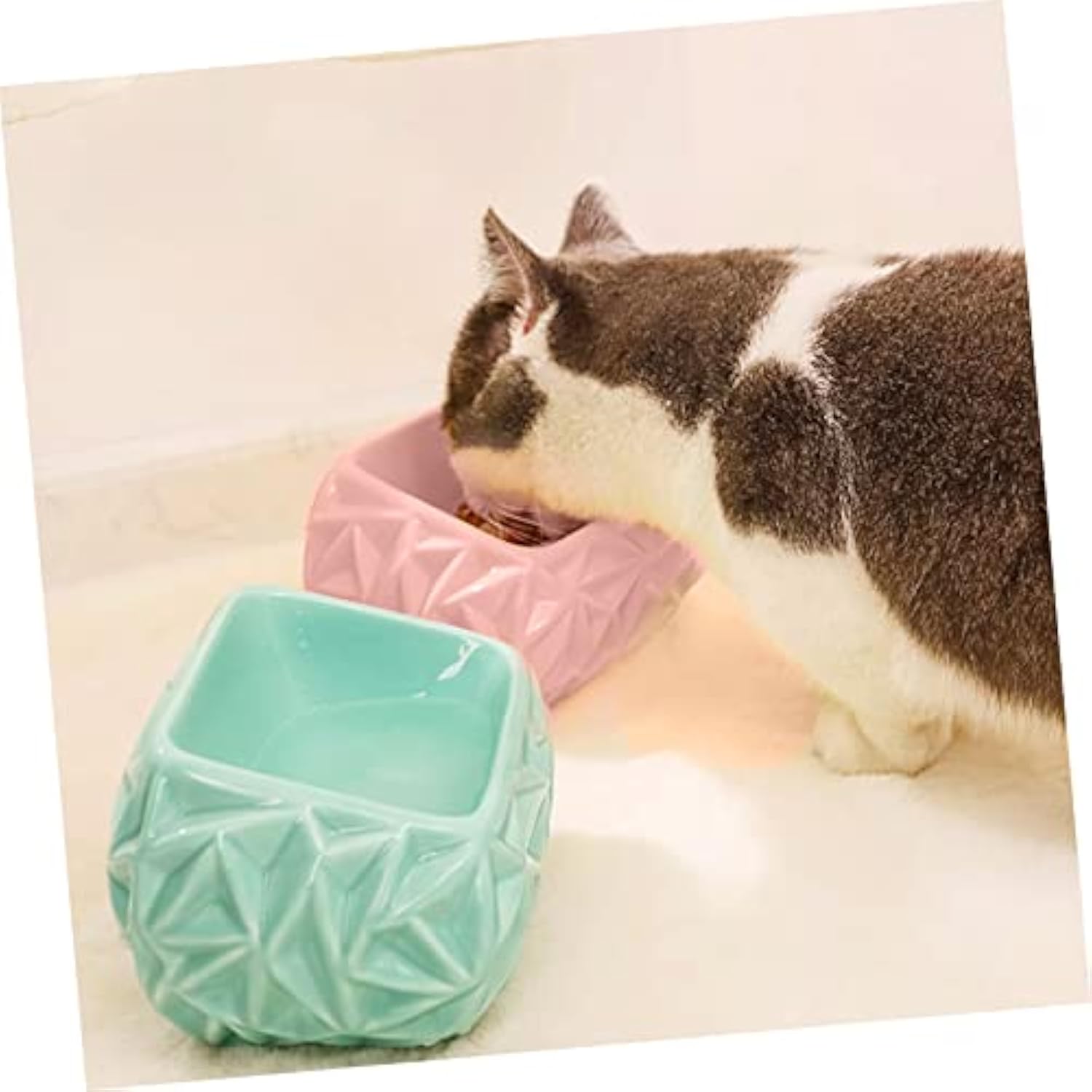 KFX-7467837 Ceramic Pet Feeding Bowl with Adjustable Design for Cats and Small Dogs, Pink Bird's Nest Style, Easy to Clean