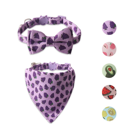 KFX-7468605 Colorful Fruit Series Pet Collar with Bell - Watermelon, Grape, Peach, Lemon & Avocado Options