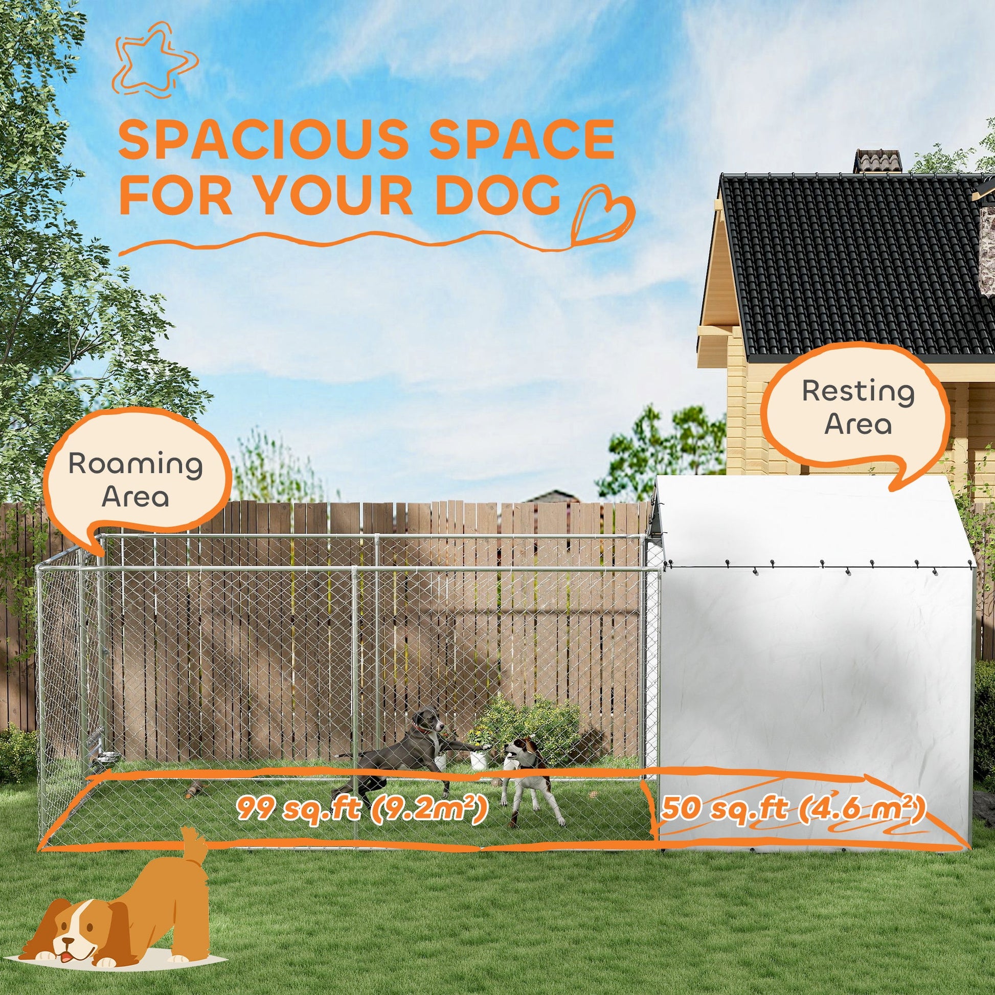 KFX-7470013 Large Outdoor Dog Kennel with Waterproof Cover and UV-Resistant Design