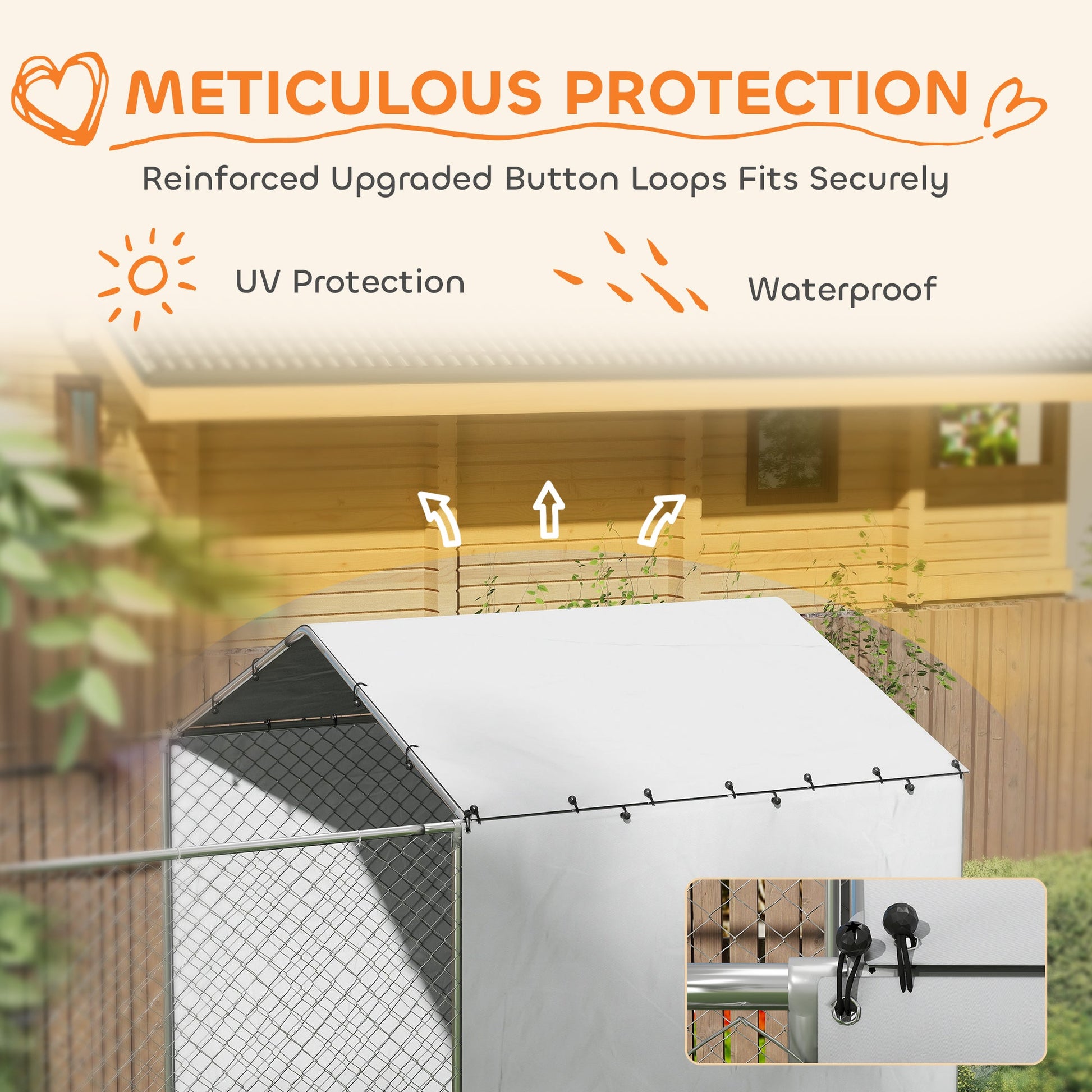KFX-7470013 Large Outdoor Dog Kennel with Waterproof Cover and UV-Resistant Design