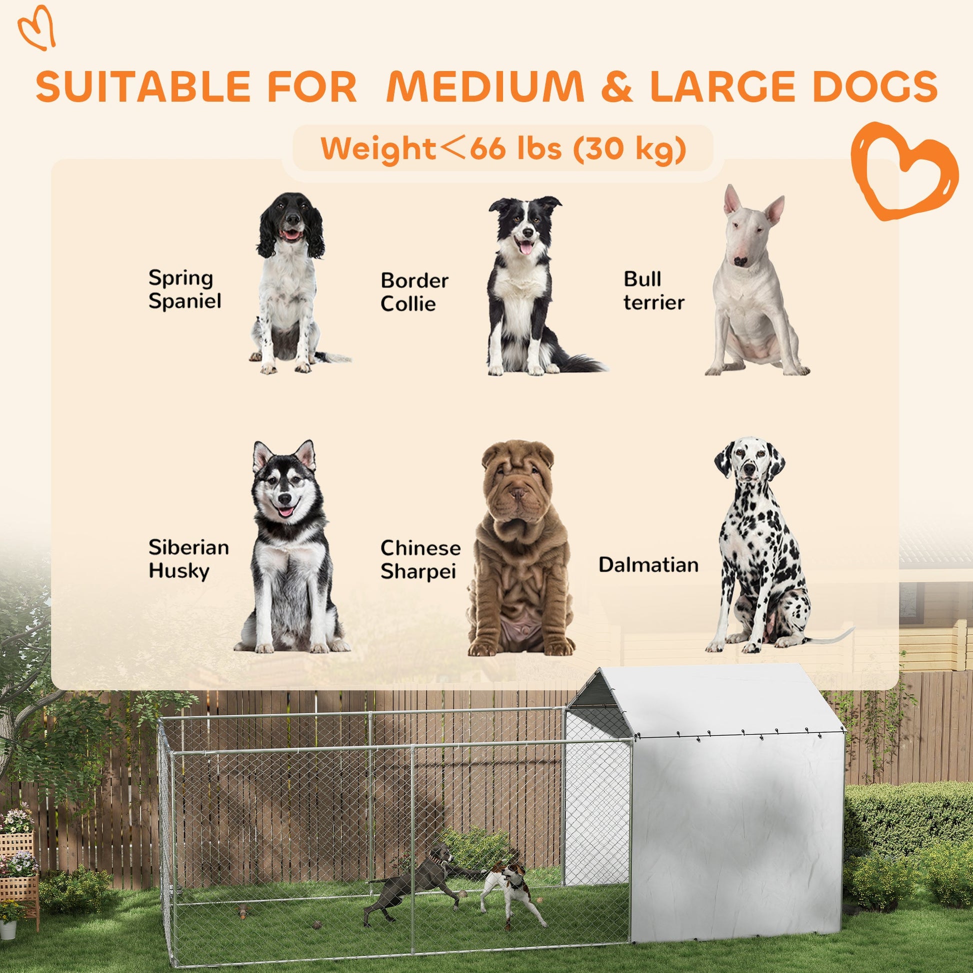 KFX-7470013 Large Outdoor Dog Kennel with Waterproof Cover and UV-Resistant Design