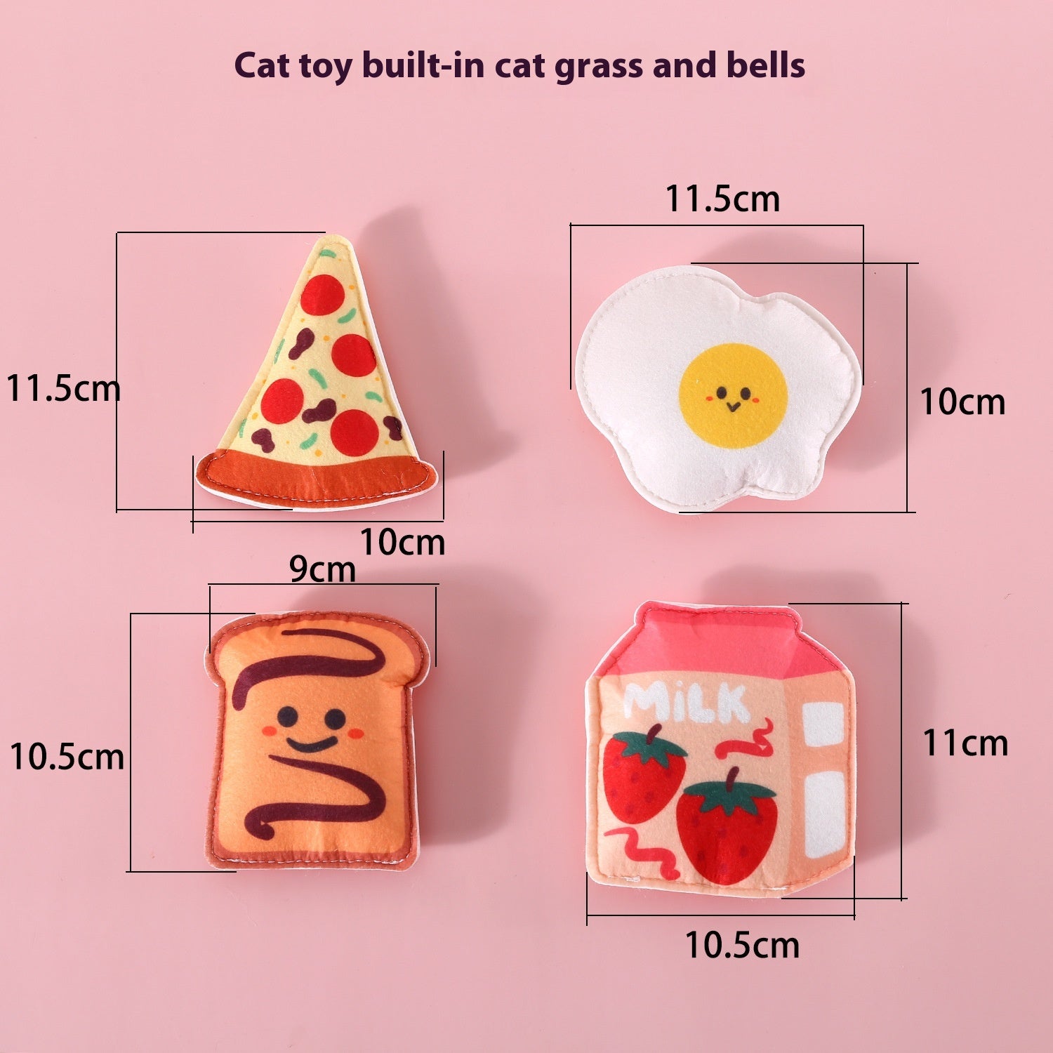 KFX-7471165 Felt Toy Cat Paw Bag Set with Catnip Bell - Yellow & Pink Plush Teasers for Cats