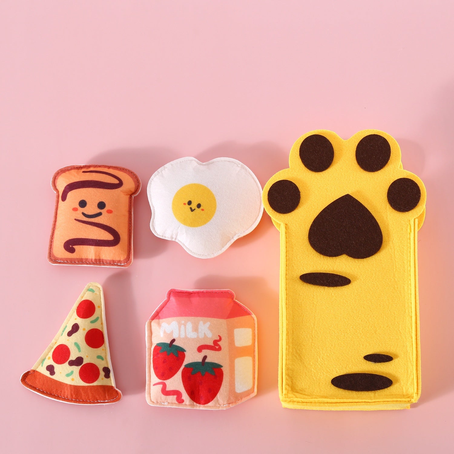 KFX-7471165 Felt Toy Cat Paw Bag Set with Catnip Bell - Yellow & Pink Plush Teasers for Cats
