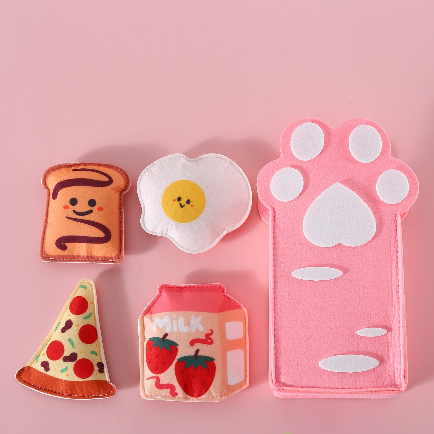 KFX-7471165 Felt Toy Cat Paw Bag Set with Catnip Bell - Yellow & Pink Plush Teasers for Cats