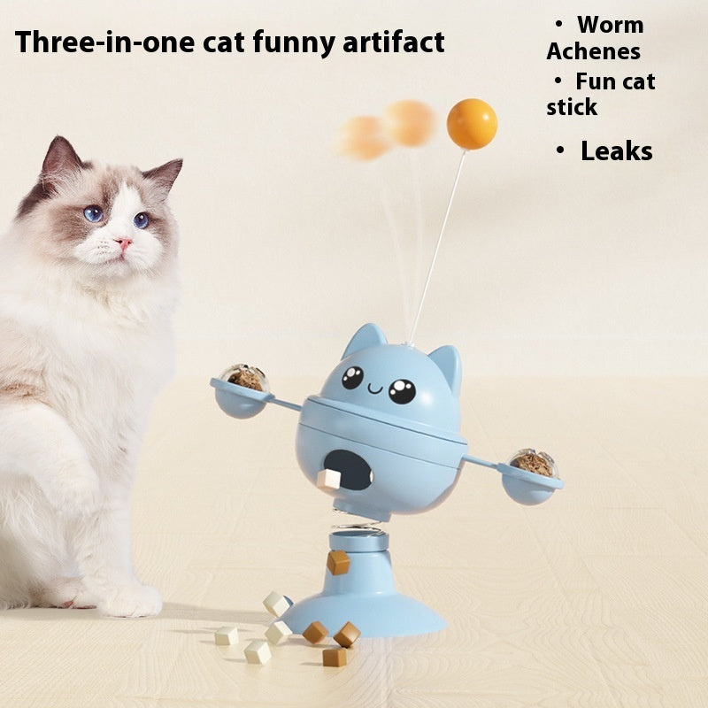 KFX-7472317 Rotatable Cat Toy with Suction Cup for Food Dispensing - Green, Blue, Yellow