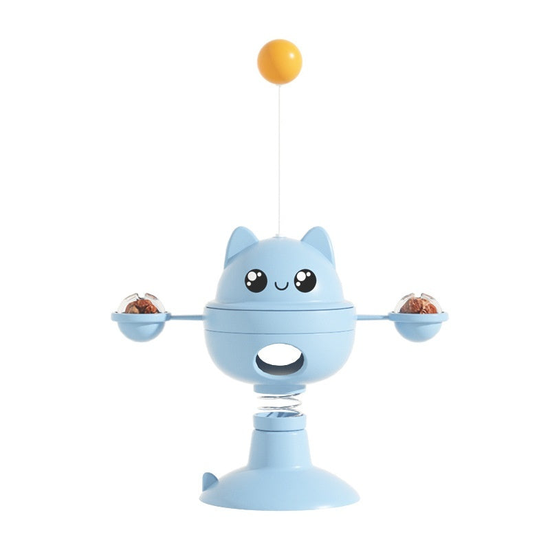 KFX-7472317 Rotatable Cat Toy with Suction Cup for Food Dispensing - Green, Blue, Yellow