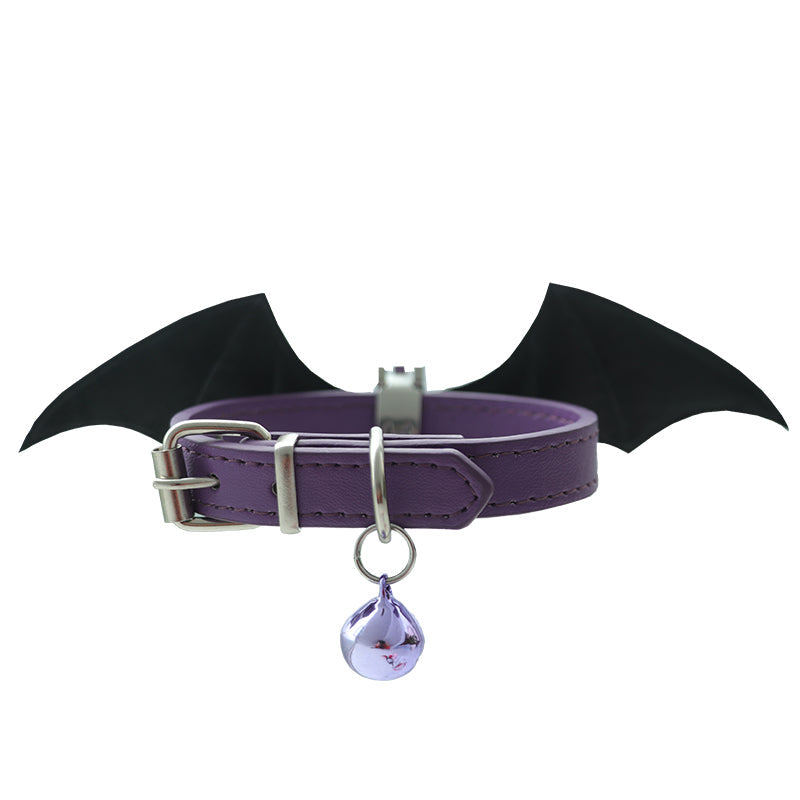 KFX-7474109 Little Devil Wings Bell Leather Choker in Patent Satin
