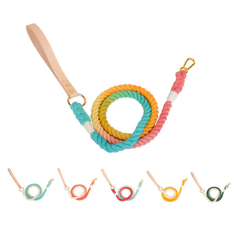 KFX-7475901 Double-Headed Dog Traction Rope - Gradient Rainbow Design, 210cm Length
