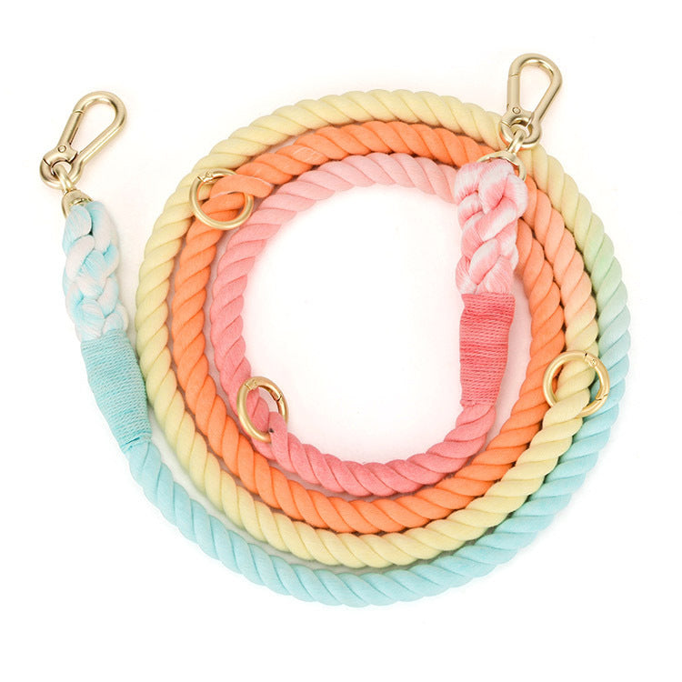 KFX-7475901 Double-Headed Dog Traction Rope - Gradient Rainbow Design, 210cm Length