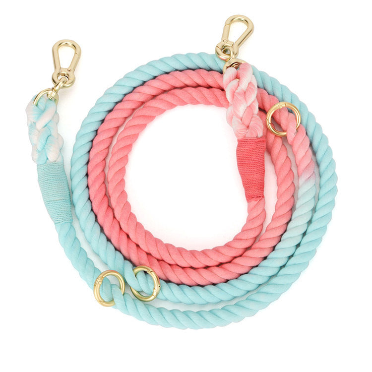 KFX-7475901 Double-Headed Dog Traction Rope - Gradient Rainbow Design, 210cm Length