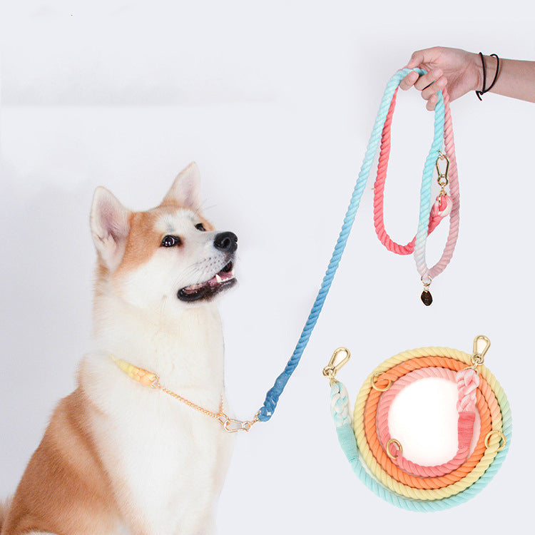 KFX-7475901 Double-Headed Dog Traction Rope - Gradient Rainbow Design, 210cm Length