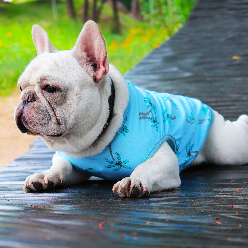 KFX-7476285 Casual Blue Cotton Vest for Dogs and Cats - Summer Wear in Various Sizes