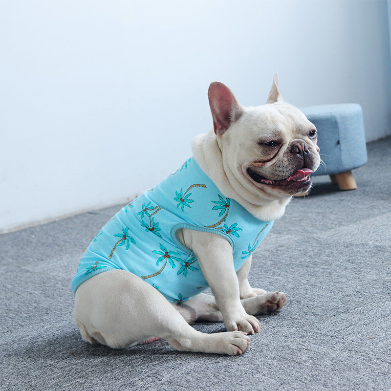 KFX-7476285 Casual Blue Cotton Vest for Dogs and Cats - Summer Wear in Various Sizes