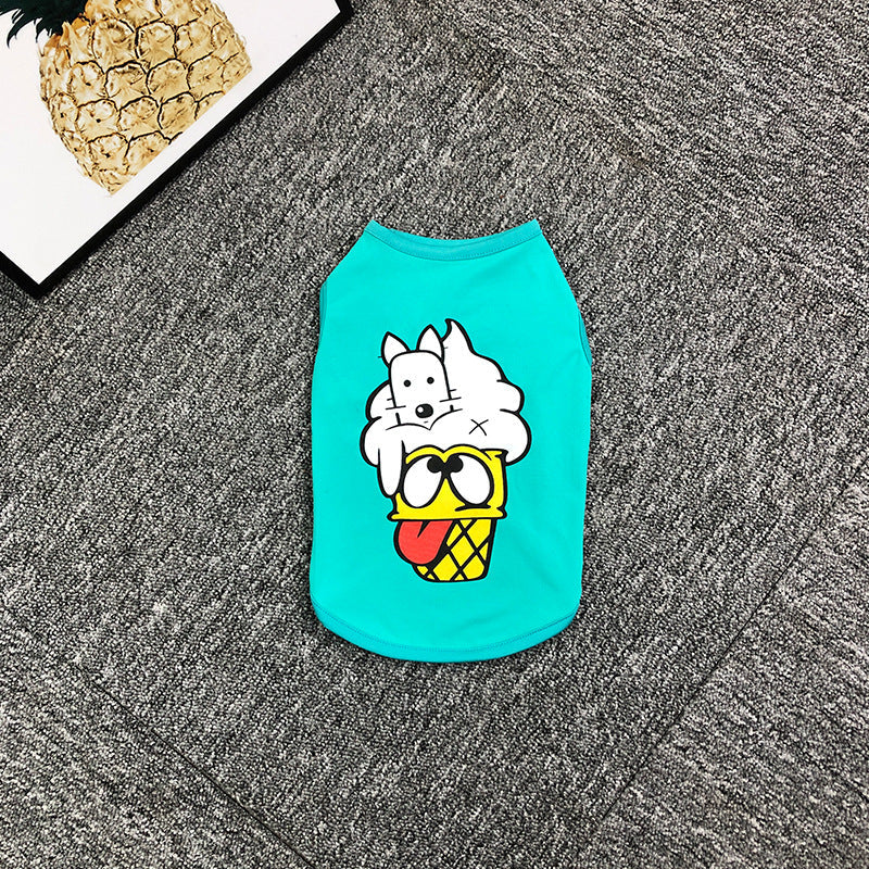 KFX-7476285 Casual Blue Cotton Vest for Dogs and Cats - Summer Wear in Various Sizes