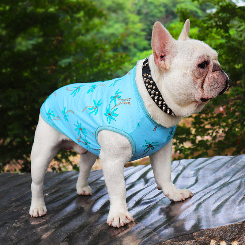 KFX-7476285 Casual Blue Cotton Vest for Dogs and Cats - Summer Wear in Various Sizes