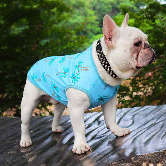 KFX-7476285 Casual Blue Cotton Vest for Dogs and Cats - Summer Wear in Various Sizes
