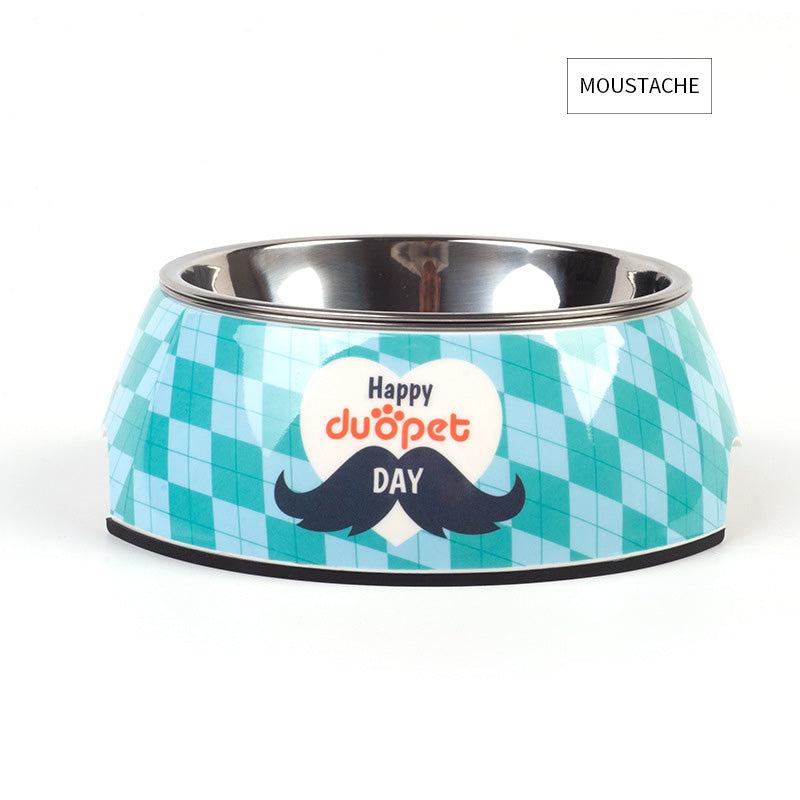 KFX-7478077 Detachable Food Grade Stainless Steel and Melamine Pet Dog Bowl, Durable and Beautiful Design