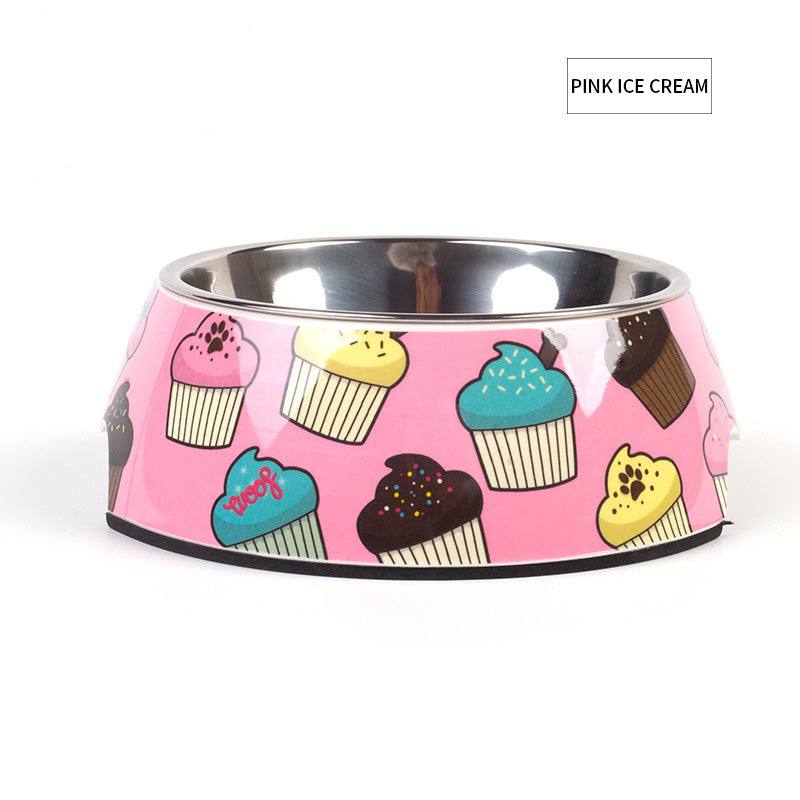 KFX-7478077 Detachable Food Grade Stainless Steel and Melamine Pet Dog Bowl, Durable and Beautiful Design