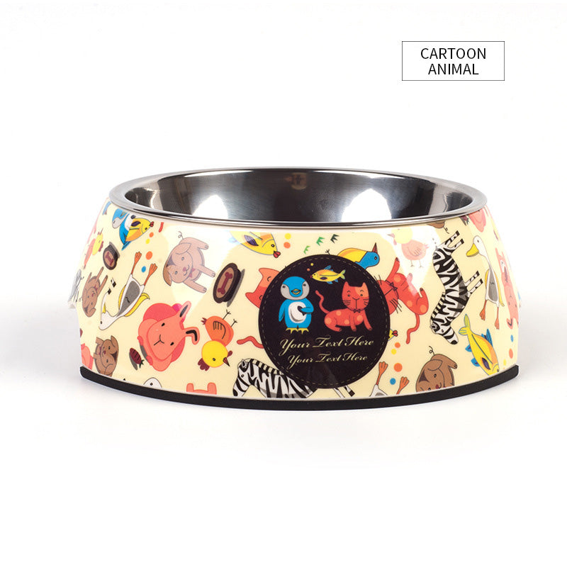 KFX-7478077 Detachable Food Grade Stainless Steel and Melamine Pet Dog Bowl, Durable and Beautiful Design