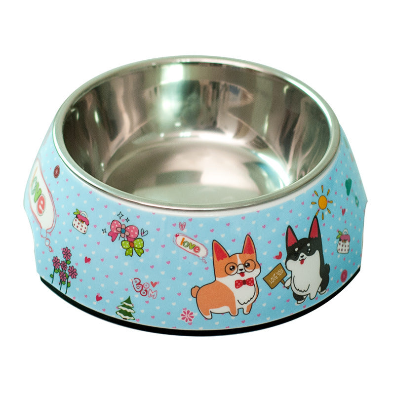 KFX-7478077 Detachable Food Grade Stainless Steel and Melamine Pet Dog Bowl, Durable and Beautiful Design