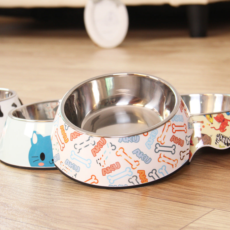 KFX-7478077 Detachable Food Grade Stainless Steel and Melamine Pet Dog Bowl, Durable and Beautiful Design