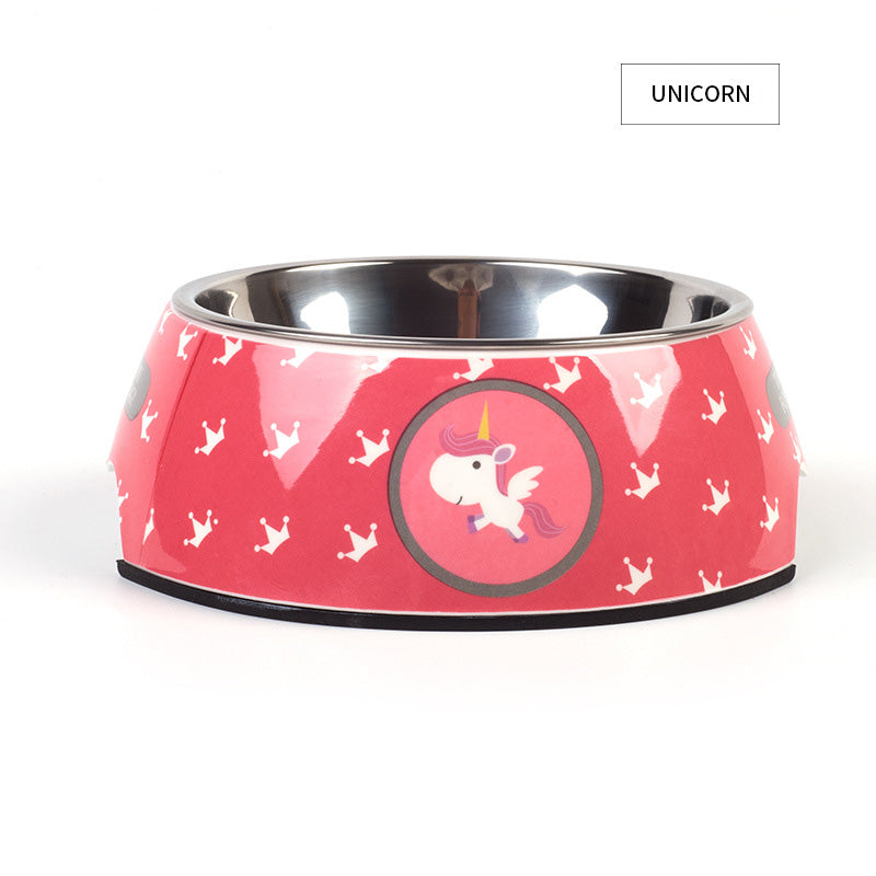 KFX-7478077 Detachable Food Grade Stainless Steel and Melamine Pet Dog Bowl, Durable and Beautiful Design