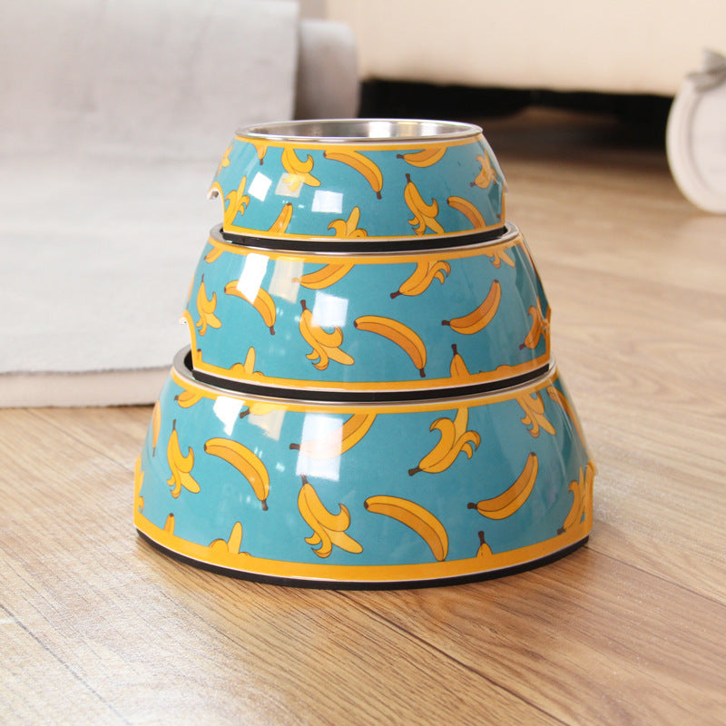KFX-7478077 Detachable Food Grade Stainless Steel and Melamine Pet Dog Bowl, Durable and Beautiful Design