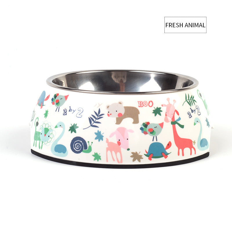KFX-7478077 Detachable Food Grade Stainless Steel and Melamine Pet Dog Bowl, Durable and Beautiful Design