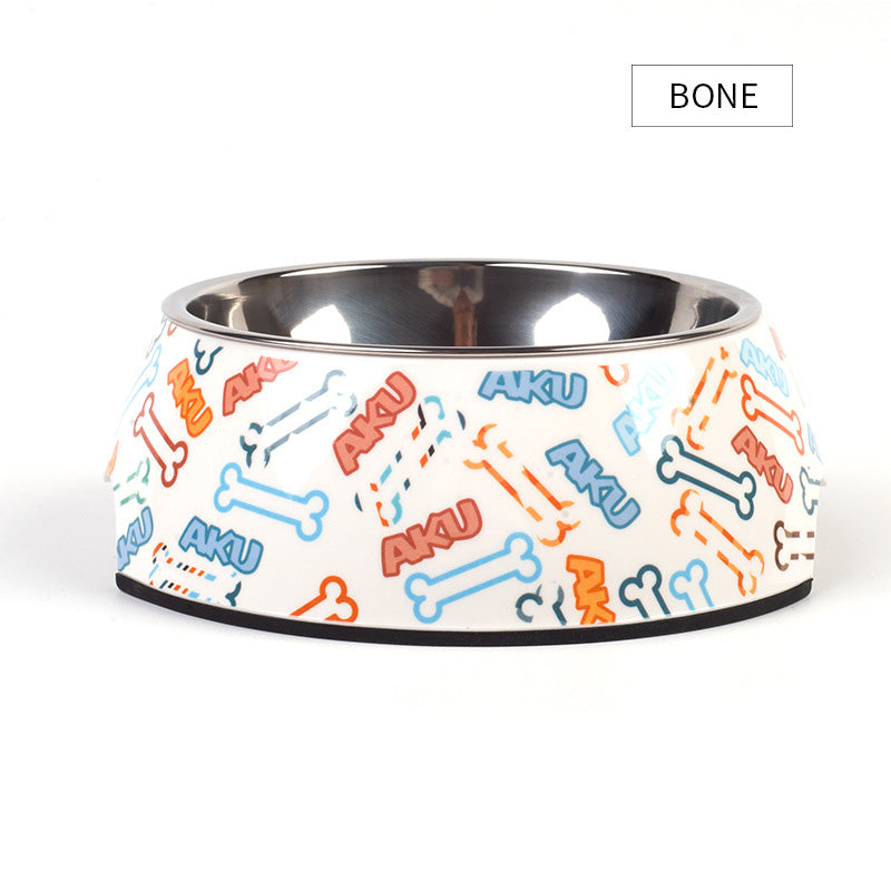 KFX-7478077 Detachable Food Grade Stainless Steel and Melamine Pet Dog Bowl, Durable and Beautiful Design