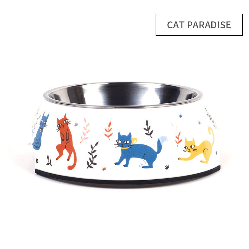 KFX-7478077 Detachable Food Grade Stainless Steel and Melamine Pet Dog Bowl, Durable and Beautiful Design