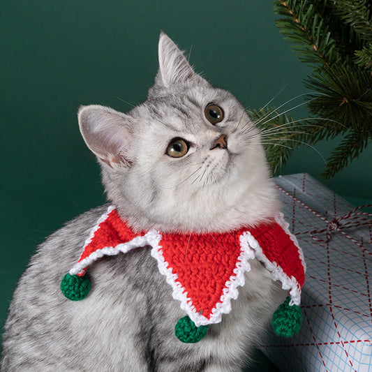 KFX-7479485 Cozy Knitted Cat Scarf Ornament - Winter Patterned Velvet Accessory for Pets