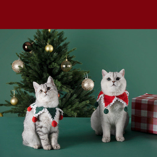KFX-7479485 Cozy Knitted Cat Scarf Ornament - Winter Patterned Velvet Accessory for Pets
