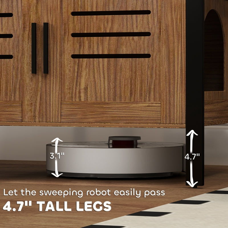 KFX-7483325 Cat Litter Box Enclosure with Scratching Board and Tall Legs, Dark Brown Wood Finish