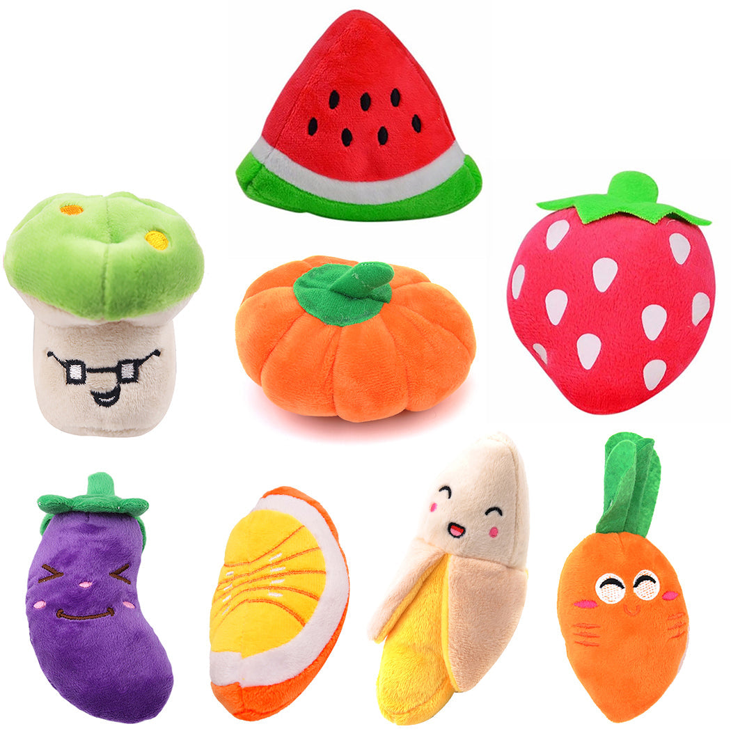 KFX-7487293 Interactive Plush Dog Chew Toy Set - 15 Soft Fruit and Cartoon Designs for Pets