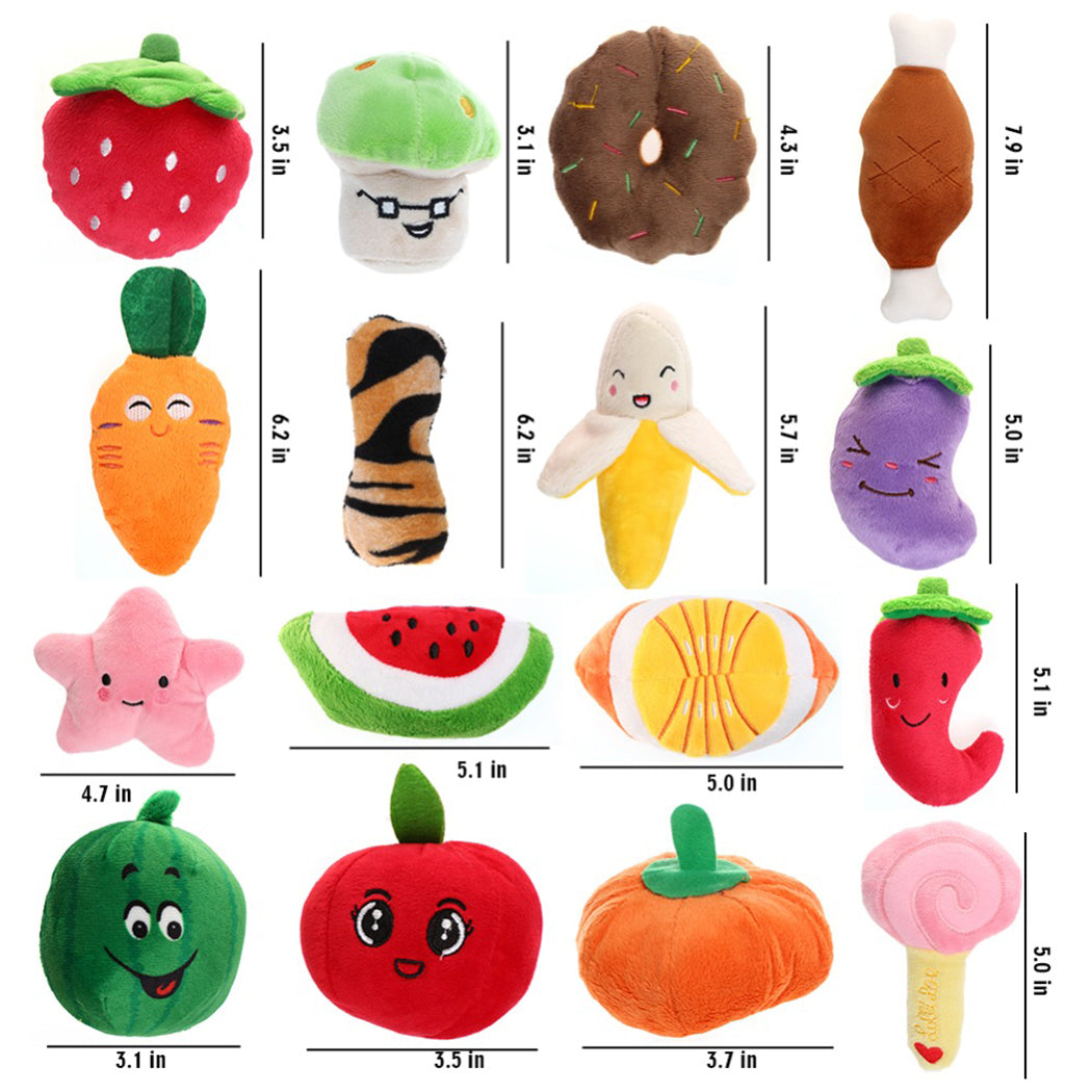 KFX-7487293 Interactive Plush Dog Chew Toy Set - 15 Soft Fruit and Cartoon Designs for Pets