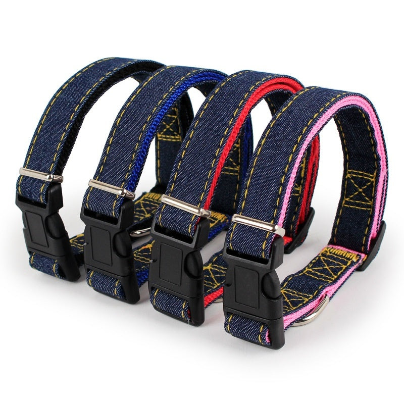 KFX-7489085 Red, Blue, Pink, or Black Dog Leash Set for Front & Back Traction - Denim Material - Includes Collar