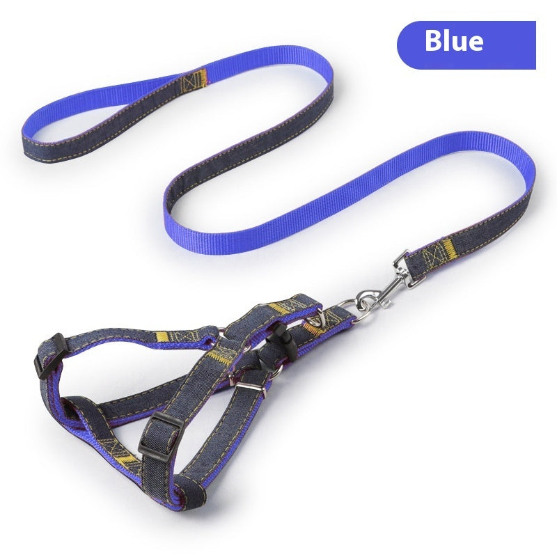 KFX-7489085 Red, Blue, Pink, or Black Dog Leash Set for Front & Back Traction - Denim Material - Includes Collar