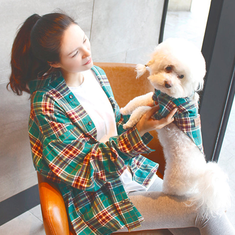 KFX-7491773 Matching Pet and Owner Plaid Shirts - Cotton, Comfortable Fit for All Sizes