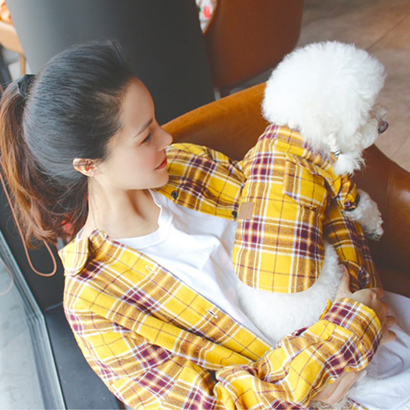 KFX-7491773 Matching Pet and Owner Plaid Shirts - Cotton, Comfortable Fit for All Sizes