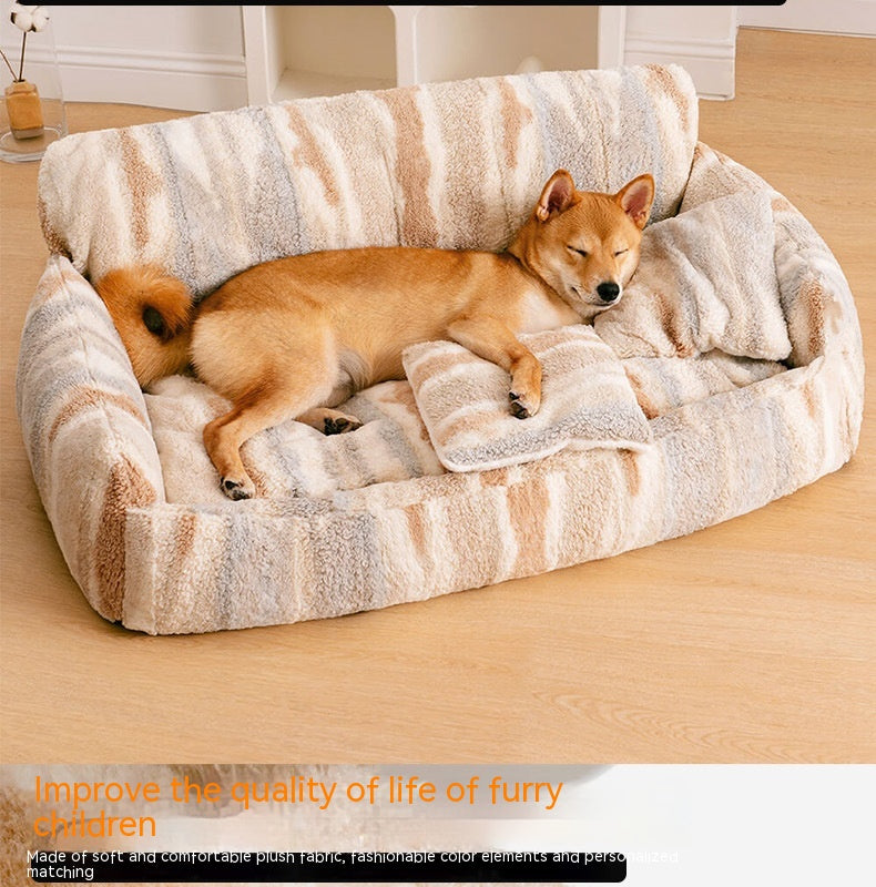 KFX-7493437 Removable and Washable Plush Doghouse for All Seasons - Beige Brown and Black White Options