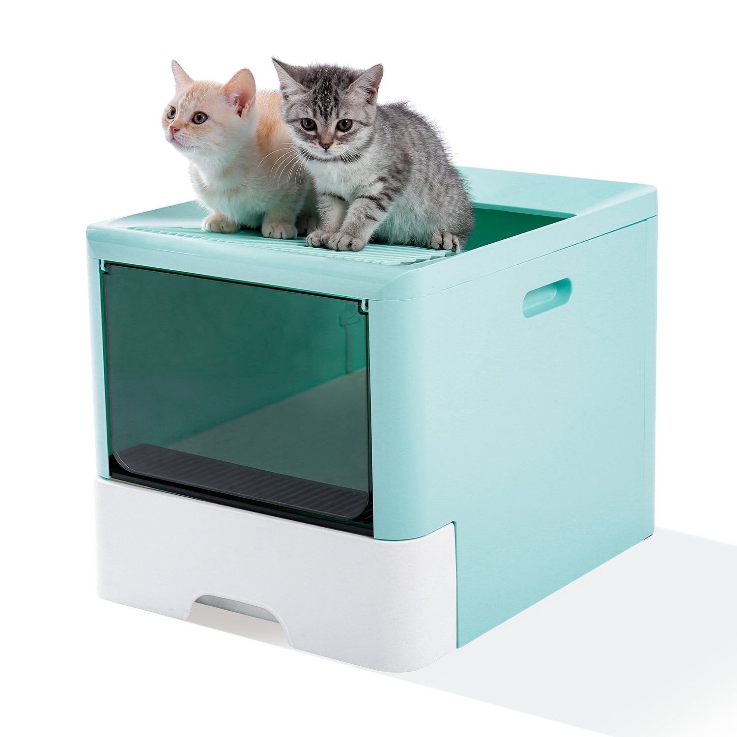 KFX-7497405 Large Fully Enclosed Cat Litter Box with Drawer - Blue Grey Color