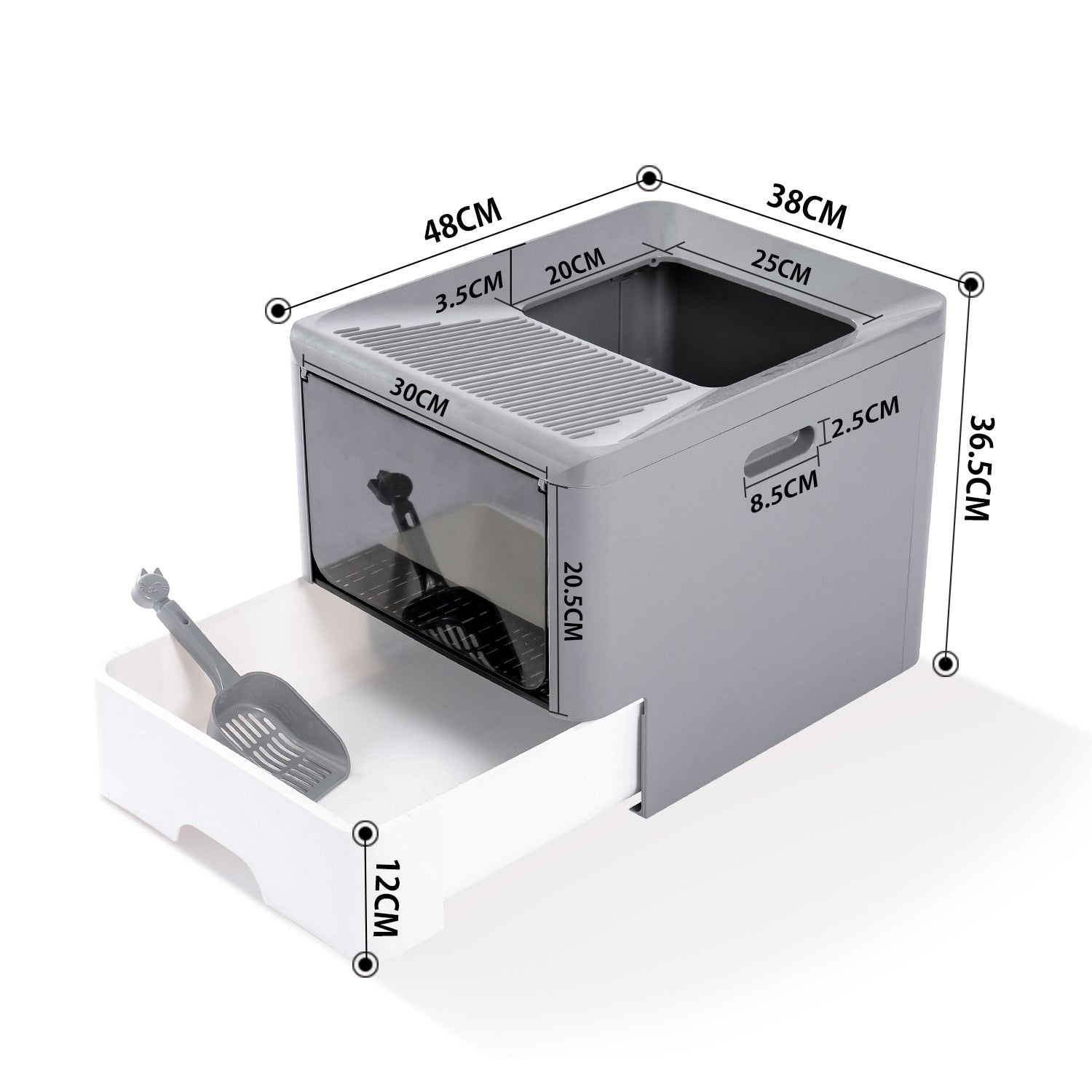 KFX-7497405 Large Fully Enclosed Cat Litter Box with Drawer - Blue Grey Color