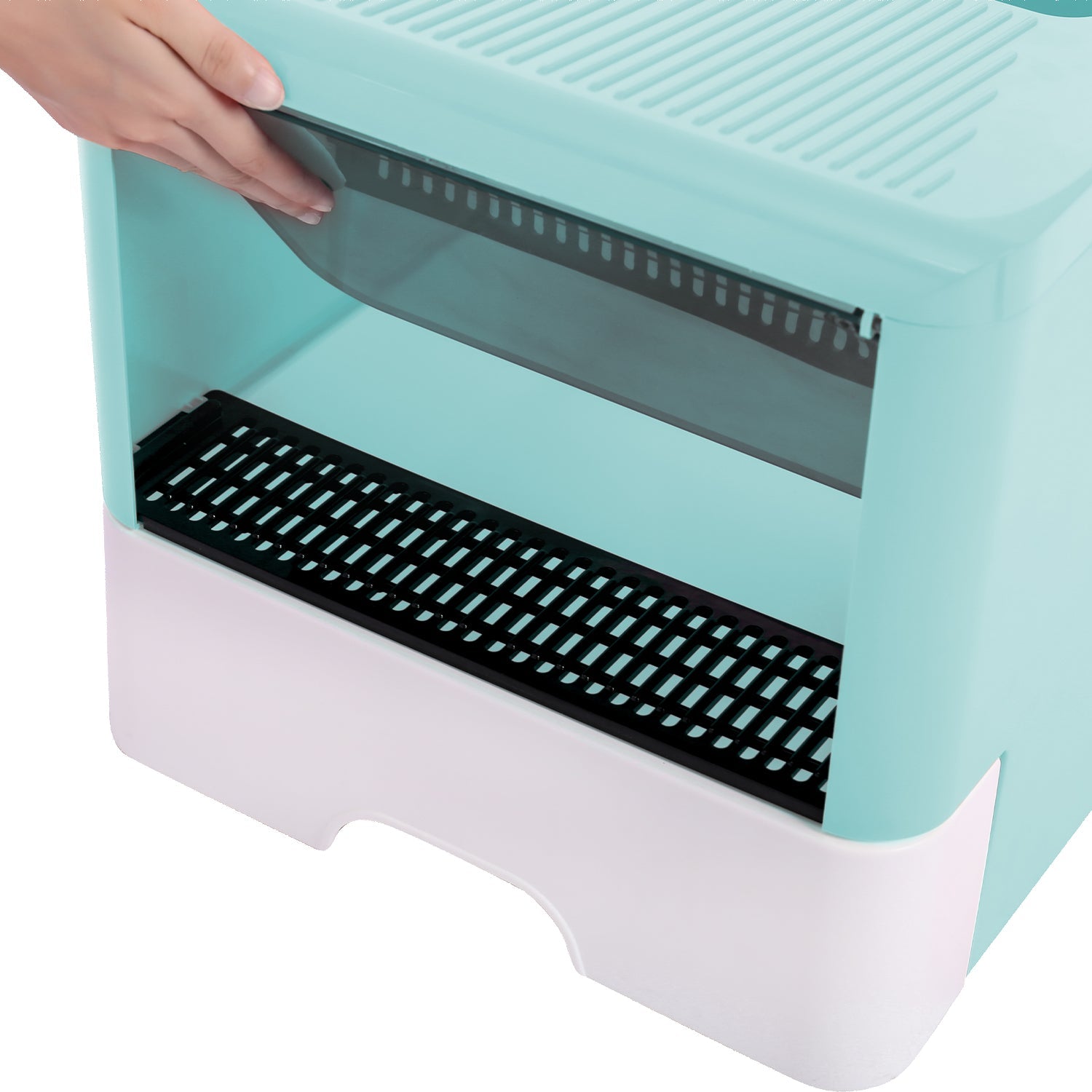 KFX-7497405 Large Fully Enclosed Cat Litter Box with Drawer - Blue Grey Color